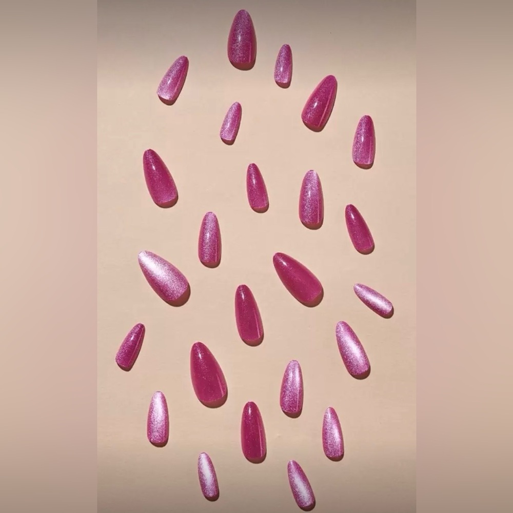 Pink Fuchsia Metallic Almond Nail Kit | Press-On Nails | New